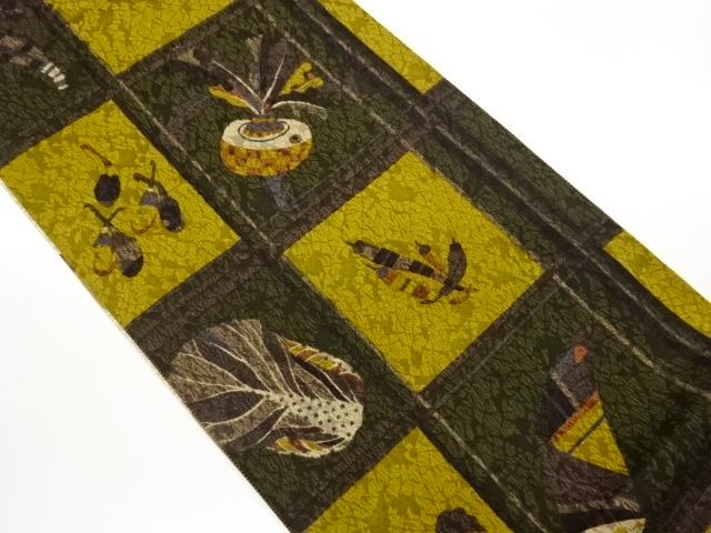 JAPANESE KIMONO / FUKURO OBI / GRID & VEGETABLES